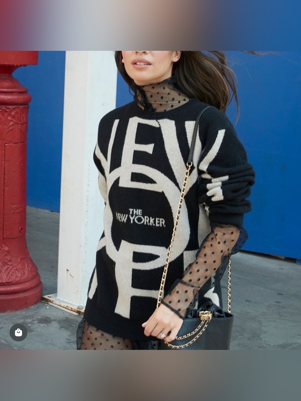 Garin The New Yorker Cashmere Sweater Black Graphic Small NWT